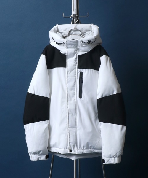 ANPAS（アンパス）の「Color Switching Design Hooded Eco Down Jacket/切替 エコダウン フードジャケット レディース メンズ 防風 撥水 ストレッチ（ダウンジャケット/コート・メンズ・ブラック/ホワイト/レッド/カーキ/グレイッシュベージュ/チャコールグレー/グレイッシュブルー/レッド系その他/ブラック系その他/ベージュ系その他/ホワイト系その他・L/M/LL）」の2枚目の写真
