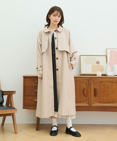 paravion（パラビオン）の「新色登場　フェイクウールパイピングロングコート（ステンカラーコート・レディース・ブラック/ブラウン/ベージュ/アイボリー/グレー・FREE）」の19枚目の写真