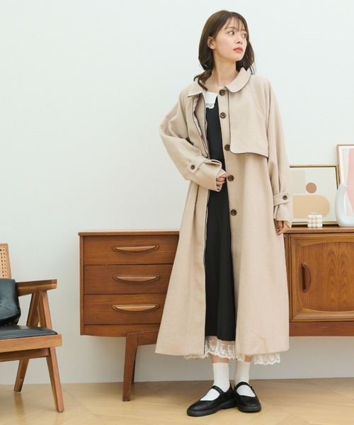 paravion（パラビオン）の「新色登場　フェイクウールパイピングロングコート（ステンカラーコート・レディース・ブラック/ブラウン/ベージュ/アイボリー/グレー・FREE）」の15枚目の写真