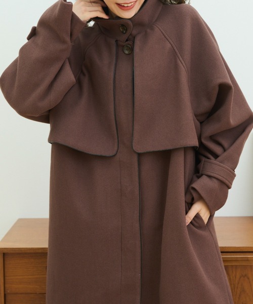 paravion（パラビオン）の「新色登場　フェイクウールパイピングロングコート（ステンカラーコート・レディース・ブラック/ブラウン/ベージュ/アイボリー/グレー・FREE）」の8枚目の写真