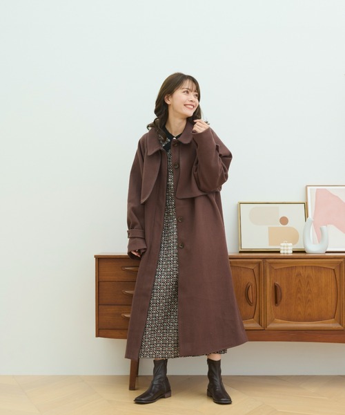 paravion（パラビオン）の「新色登場　フェイクウールパイピングロングコート（ステンカラーコート・レディース・ブラック/ブラウン/ベージュ/アイボリー/グレー・FREE）」の13枚目の写真