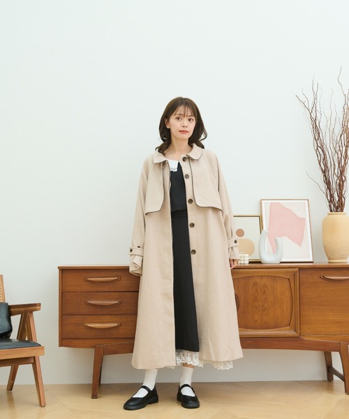 paravion（パラビオン）の「新色登場　フェイクウールパイピングロングコート（ステンカラーコート・レディース・ブラック/ブラウン/ベージュ/アイボリー/グレー・FREE）」の7枚目の写真