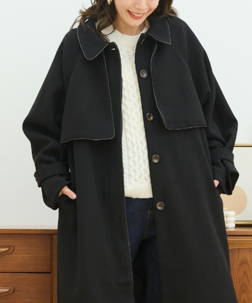 paravion（パラビオン）の「新色登場　フェイクウールパイピングロングコート（ステンカラーコート・レディース・ブラック/ブラウン/ベージュ/アイボリー/グレー・FREE）」の22枚目の写真