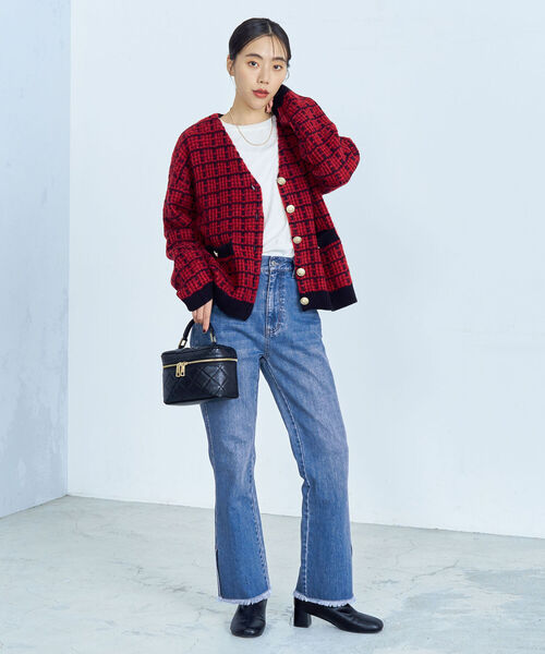 fredy emue(フレディエミュ)の「ツイードニット Vネックカーディガン(カーディガン/ボレロ・レディース・ブラック/レッド/グリーン・38)」の4枚目の写真