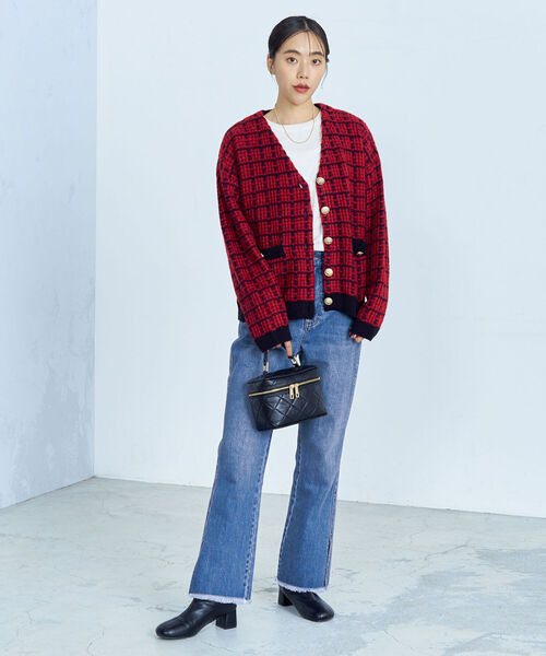 fredy emue(フレディエミュ)の「ツイードニット Vネックカーディガン(カーディガン/ボレロ・レディース・ブラック/レッド/グリーン・38)」の5枚目の写真