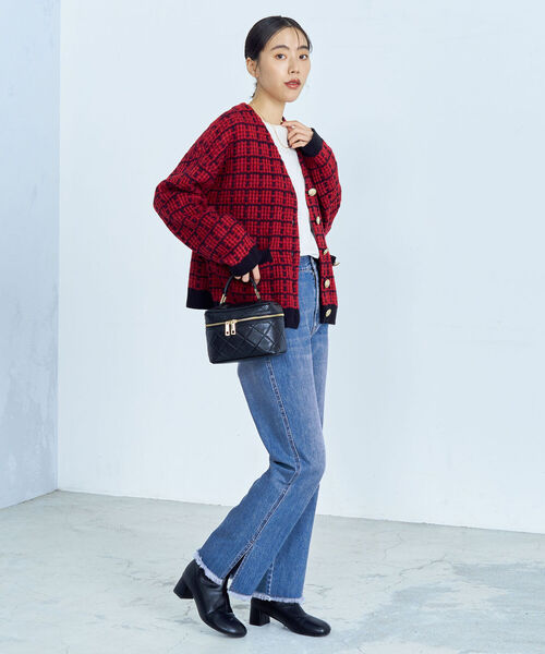 fredy emue(フレディエミュ)の「ツイードニット Vネックカーディガン(カーディガン/ボレロ・レディース・ブラック/レッド/グリーン・38)」の6枚目の写真