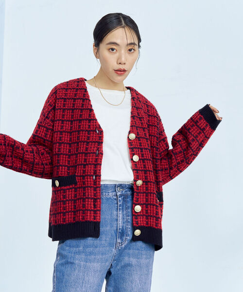 fredy emue(フレディエミュ)の「ツイードニット Vネックカーディガン(カーディガン/ボレロ・レディース・ブラック/レッド/グリーン・38)」の12枚目の写真