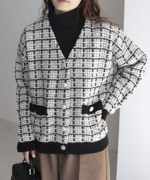 fredy emue(フレディエミュ)の「ツイードニット Vネックカーディガン(カーディガン/ボレロ・レディース・ブラック/レッド/グリーン・38)」の20枚目の写真