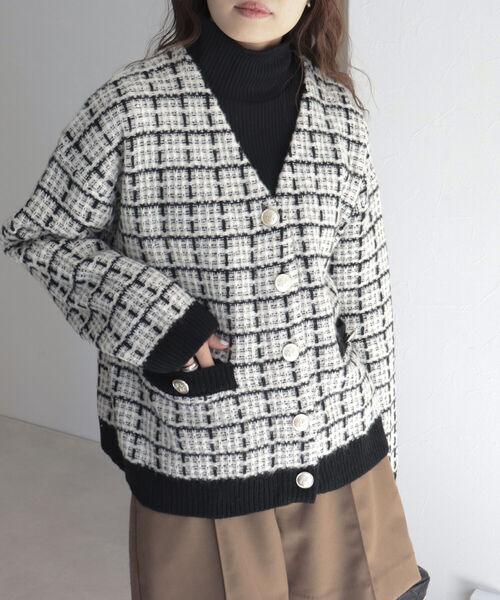 fredy emue(フレディエミュ)の「ツイードニット Vネックカーディガン(カーディガン/ボレロ・レディース・ブラック/レッド/グリーン・38)」の21枚目の写真