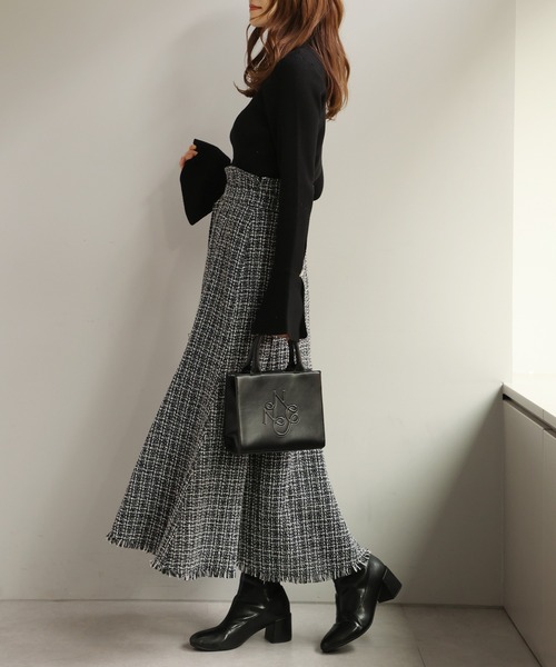 one after another NICE CLAUP（ワンアフターアナザーナイスクラップ）の「フロントスリットマーメイドスカート（スカート・レディース・アイボリー/ブラック系その他/チェック/ブラック・SMALL/MEDIUM）」の14枚目の写真
