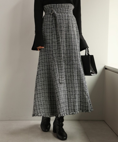 one after another NICE CLAUP（ワンアフターアナザーナイスクラップ）の「フロントスリットマーメイドスカート（スカート・レディース・アイボリー/ブラック系その他/チェック/ブラック・SMALL/MEDIUM）」の5枚目の写真