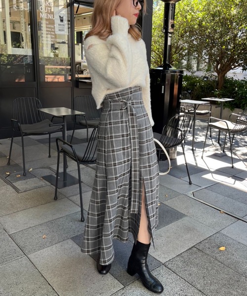one after another NICE CLAUP（ワンアフターアナザーナイスクラップ）の「フロントスリットマーメイドスカート（スカート・レディース・アイボリー/ブラック系その他/チェック/ブラック・SMALL/MEDIUM）」の15枚目の写真
