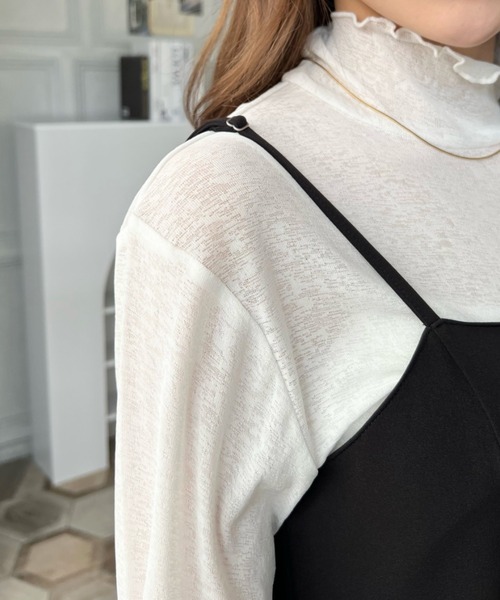 moment+(モーメントプラス)の「シアーネットハイネックメローユビヌキプルオーバー(Tシャツ/カットソー・レディース・オフホワイト/オレンジ/ブラック/ピンク/ライトグリーン・M/S/L)」の11枚目の写真