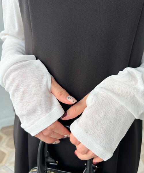 moment+(モーメントプラス)の「シアーネットハイネックメローユビヌキプルオーバー(Tシャツ/カットソー・レディース・オフホワイト/オレンジ/ブラック/ピンク/ライトグリーン・M/S/L)」の12枚目の写真