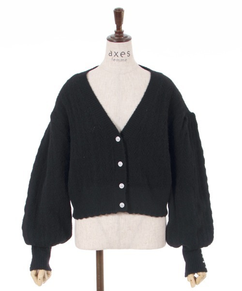 axes femme（アクシーズファム）の「透かし編みふわふわニットカーディガン（カーディガン/ボレロ・レディース・ブラック/ホワイト系その他/サックスブルー系・FREE）」の8枚目の写真