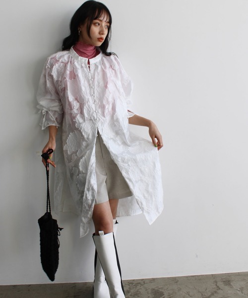 GeeRA(ジーラ)の「シアージャカードキャンディスリーブワンピース(シャツワンピース・レディース・ホワイト/ブラック・MEDIUM)」の16枚目の写真
