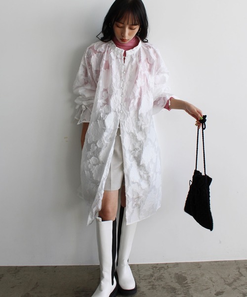 GeeRA(ジーラ)の「シアージャカードキャンディスリーブワンピース(シャツワンピース・レディース・ホワイト/ブラック・MEDIUM)」の14枚目の写真