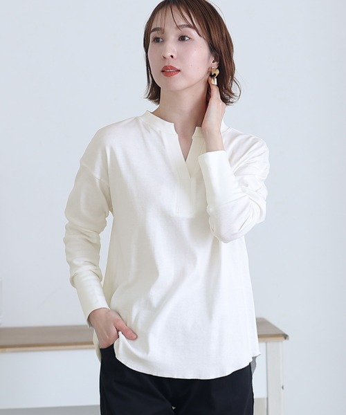 ElegChic（エレグシック）の「スキッパ―ラウンドヘムプルオーバー（Tシャツ/カットソー・レディース・杢グレー/ブラック/カーキ/オフホワイト/ベージュ・M/4L/XL）」の2枚目の写真