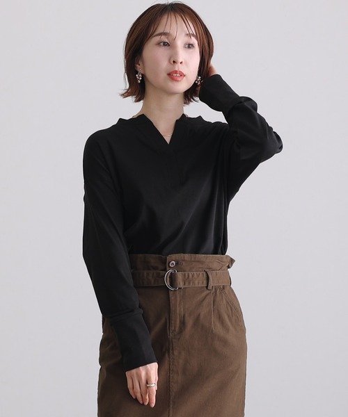 ElegChic（エレグシック）の「スキッパ―ラウンドヘムプルオーバー（Tシャツ/カットソー・レディース・杢グレー/ブラック/カーキ/オフホワイト/ベージュ・M/4L/XL）」の6枚目の写真