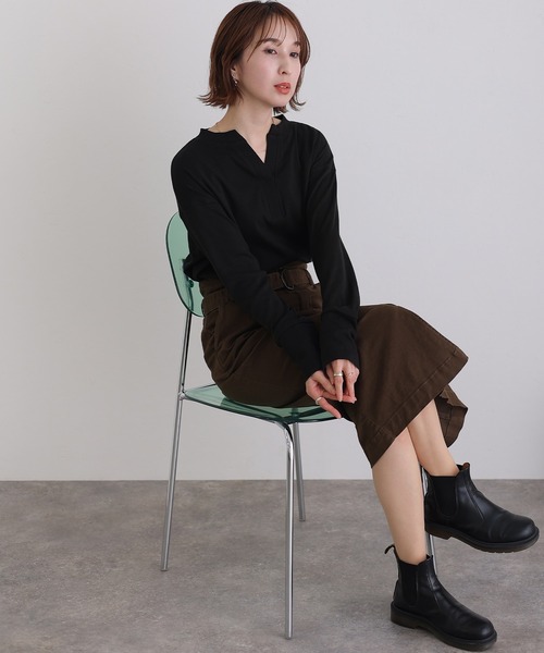 ElegChic（エレグシック）の「スキッパ―ラウンドヘムプルオーバー（Tシャツ/カットソー・レディース・杢グレー/ブラック/カーキ/オフホワイト/ベージュ・M/4L/XL）」の9枚目の写真