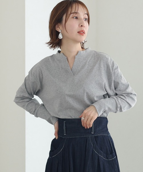 ElegChic（エレグシック）の「スキッパ―ラウンドヘムプルオーバー（Tシャツ/カットソー・レディース・杢グレー/ブラック/カーキ/オフホワイト/ベージュ・M/4L/XL）」の10枚目の写真