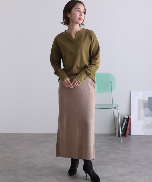 ElegChic（エレグシック）の「スキッパ―ラウンドヘムプルオーバー（Tシャツ/カットソー・レディース・杢グレー/ブラック/カーキ/オフホワイト/ベージュ・M/4L/XL）」の17枚目の写真