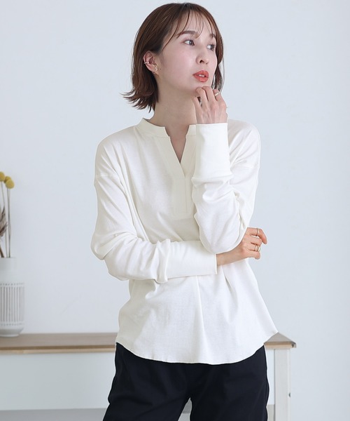 ElegChic（エレグシック）の「スキッパ―ラウンドヘムプルオーバー（Tシャツ/カットソー・レディース・杢グレー/ブラック/カーキ/オフホワイト/ベージュ・M/4L/XL）」の18枚目の写真