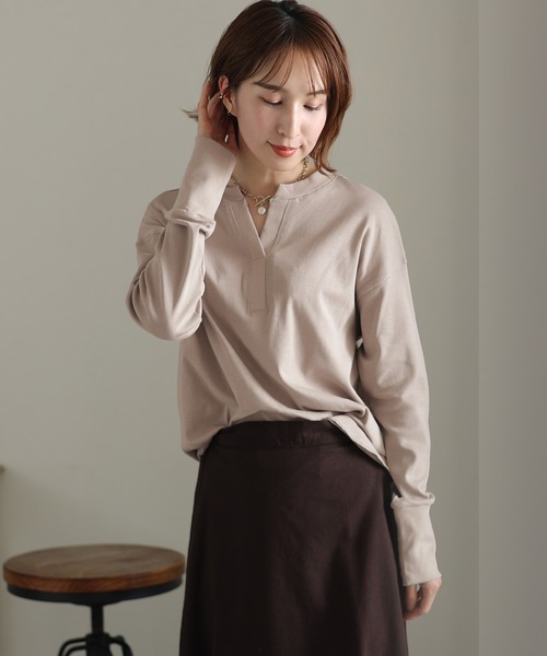 ElegChic（エレグシック）の「スキッパ―ラウンドヘムプルオーバー（Tシャツ/カットソー・レディース・杢グレー/ブラック/カーキ/オフホワイト/ベージュ・M/4L/XL）」の22枚目の写真