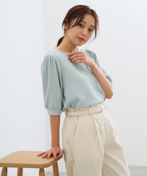 Honeys（ハニーズ）の「ボリューム袖ぽこぽこトップス（Tシャツ/カットソー・レディース・アイボリー/グレイッシュベージュ/ブラック/ミント・S/M/L/LL）」の4枚目の写真