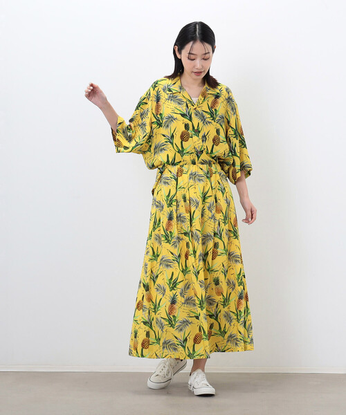 Purple&Yellow(パープルアンドイエロー)の「レーヨン アロハギャザースカート(スカート・レディース・イエロー/ブラック・FREE)」の6枚目の写真