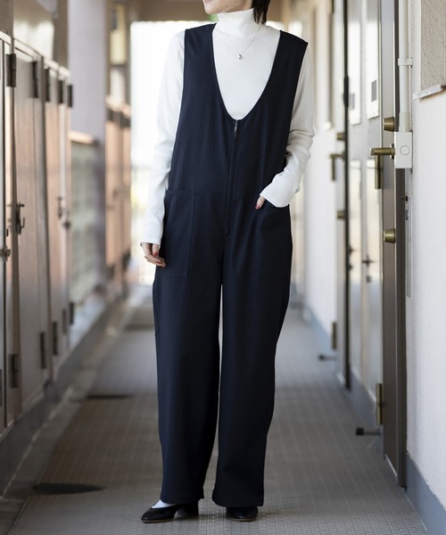 ARCH & LINE（アーチアンドライン）の「フランネルイージーサロペット FLANNEL EASY U/N SALOPETTE（サロペット/オーバーオール・レディース・ブラック/ストライプ・1/2/3）」の2枚目の写真