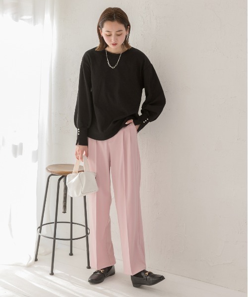 ad thie（アドティエ）の「パール付きスリット 裏毛ボリュームスリプルオーバー（Tシャツ/カットソー・レディース・オートミール/ブラック/ベージュ/ピンク/チャコール/アイボリー・FREE）」の7枚目の写真