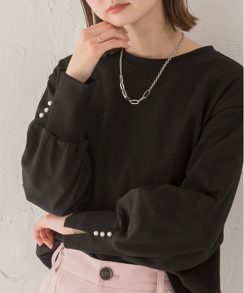 ad thie（アドティエ）の「パール付きスリット 裏毛ボリュームスリプルオーバー（Tシャツ/カットソー・レディース・オートミール/ブラック/ベージュ/ピンク/チャコール/アイボリー・FREE）」の11枚目の写真