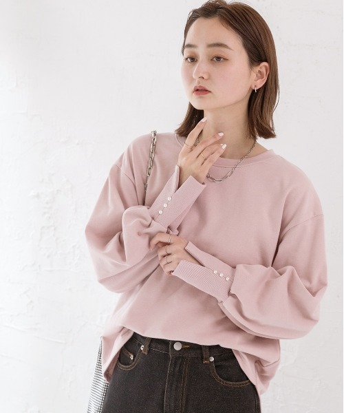 ad thie（アドティエ）の「パール付きスリット 裏毛ボリュームスリプルオーバー（Tシャツ/カットソー・レディース・オートミール/ブラック/ベージュ/ピンク/チャコール/アイボリー・FREE）」の21枚目の写真