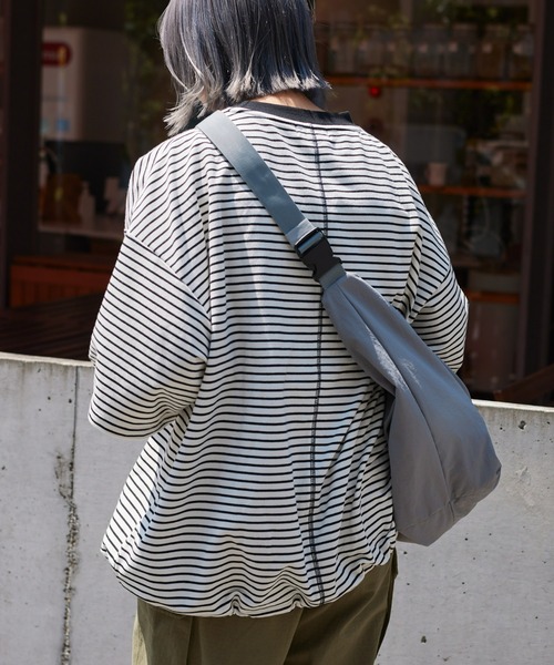 CIAOPANIC TYPY（チャオパニックティピー）の「ミニ裏毛ボーダー裾ドローコードビッグTee（Tシャツ/カットソー・メンズ・チャコールグレー/オフホワイト/ブルー・MEDIUM/LARGE）」の8枚目の写真