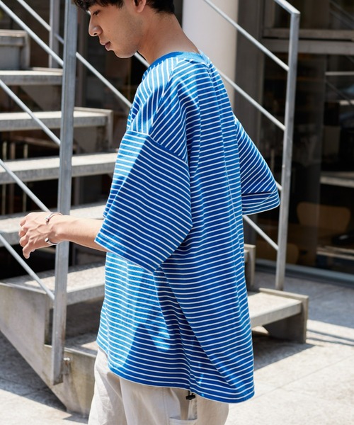 CIAOPANIC TYPY（チャオパニックティピー）の「ミニ裏毛ボーダー裾ドローコードビッグTee（Tシャツ/カットソー・メンズ・チャコールグレー/オフホワイト/ブルー・MEDIUM/LARGE）」の10枚目の写真