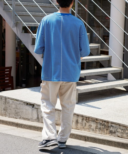 CIAOPANIC TYPY（チャオパニックティピー）の「ミニ裏毛ボーダー裾ドローコードビッグTee（Tシャツ/カットソー・メンズ・チャコールグレー/オフホワイト/ブルー・MEDIUM/LARGE）」の15枚目の写真