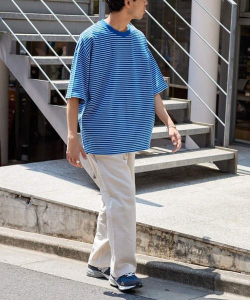 CIAOPANIC TYPY（チャオパニックティピー）の「ミニ裏毛ボーダー裾ドローコードビッグTee（Tシャツ/カットソー・メンズ・チャコールグレー/オフホワイト/ブルー・MEDIUM/LARGE）」の18枚目の写真