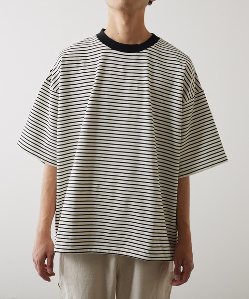 伸びるボーダー裏毛 スーピマ裏毛 8分袖ワンピース│to touch