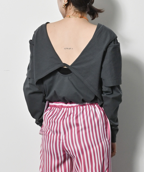 R JUBILEE（アールジュビリー）の「【R JUBILEE/アール ジュビリー】LAYERED TEE：カットソー（Tシャツ/カットソー・レディース・チャコールグレー・FREE）」の2枚目の写真