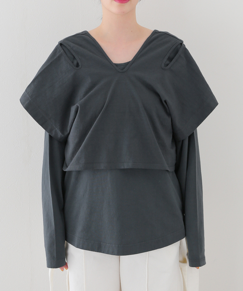 R JUBILEE（アールジュビリー）の「【R JUBILEE/アール ジュビリー】LAYERED TEE：カットソー（Tシャツ/カットソー・レディース・チャコールグレー・FREE）」の8枚目の写真