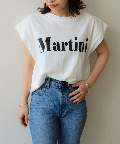 【セール】肩パッド入りフレンチスリーブ Martini マティーニ ロゴTシャツ（Tシャツ/カットソー）｜styiro（スタイロ）の