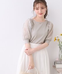 couture brooch | 【ふんわりシアーなパフ袖で華奢見え。】オーガンレース袖ニット(ニット/セーター)