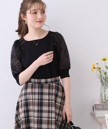 couture brooch | 【ふんわりシアーなパフ袖で華奢見え。】オーガンレース袖ニット(ニット/セーター)