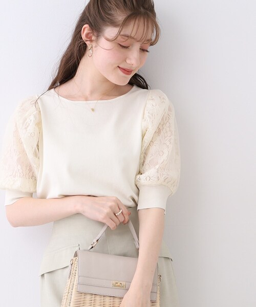 couture brooch（クチュールブローチ）の「◆【ふんわりシアーなパフ袖で華奢見え。】オーガンレース袖ニット（ニット/セーター・レディース・ライトグレー/アイボリー/ブラック・38/42）」の20枚目の写真