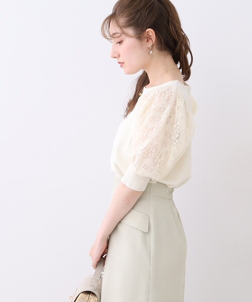 couture brooch（クチュールブローチ）の「◆【ふんわりシアーなパフ袖で華奢見え。】オーガンレース袖ニット（ニット/セーター・レディース・ライトグレー/アイボリー/ブラック・38/42）」の16枚目の写真