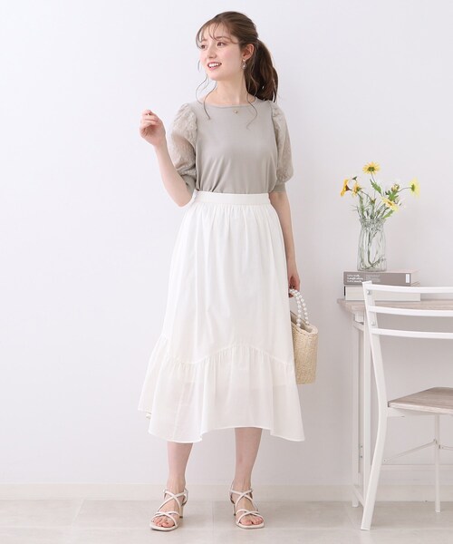 couture brooch（クチュールブローチ）の「◆【ふんわりシアーなパフ袖で華奢見え。】オーガンレース袖ニット（ニット/セーター・レディース・ライトグレー/アイボリー/ブラック・38/42）」の5枚目の写真