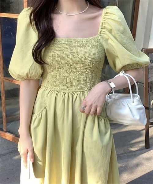 FREE STYLISTS(フリー スタイリスト)の「オフショル スクエアネックシャーリング2WAY ワンピース(ワンピース・レディース・黄緑系/ブルー・FREE)」の3枚目の写真