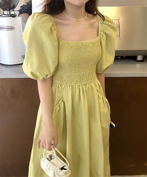 FREE STYLISTS(フリー スタイリスト)の「オフショル スクエアネックシャーリング2WAY ワンピース(ワンピース・レディース・黄緑系/ブルー・FREE)」の4枚目の写真