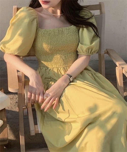 FREE STYLISTS(フリー スタイリスト)の「オフショル スクエアネックシャーリング2WAY ワンピース(ワンピース・レディース・黄緑系/ブルー・FREE)」の10枚目の写真